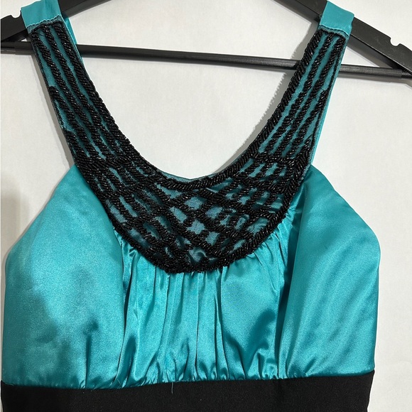Trixxi Black & Teal Beaded Cocktail Party Halter Neck Dress Y2K Size 9 Juniors - Picture 2 of 6